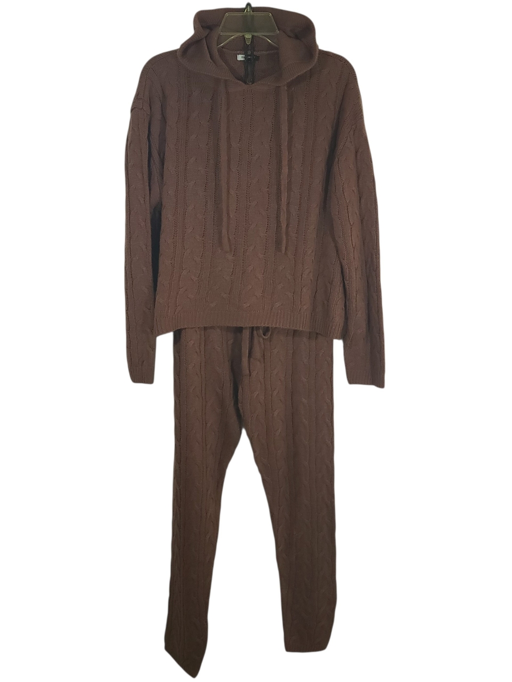 Day & Night Cozy Cable-Knit Hoodie & Jogger Set - Brown